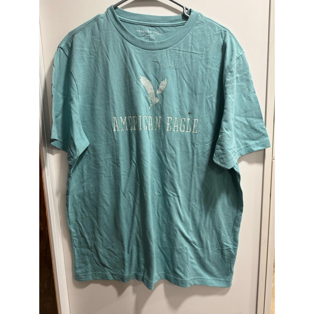 American Eagle Super Soft‎ Logo Graphic T-Shirt Teal Blue Medium 017-0181-2233